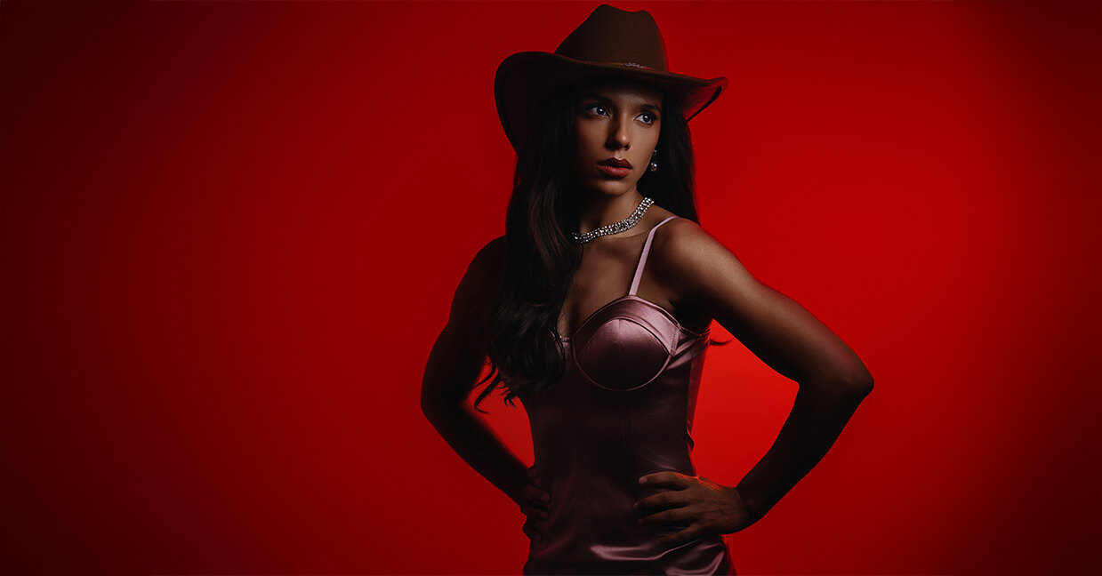 Studio portrait on red